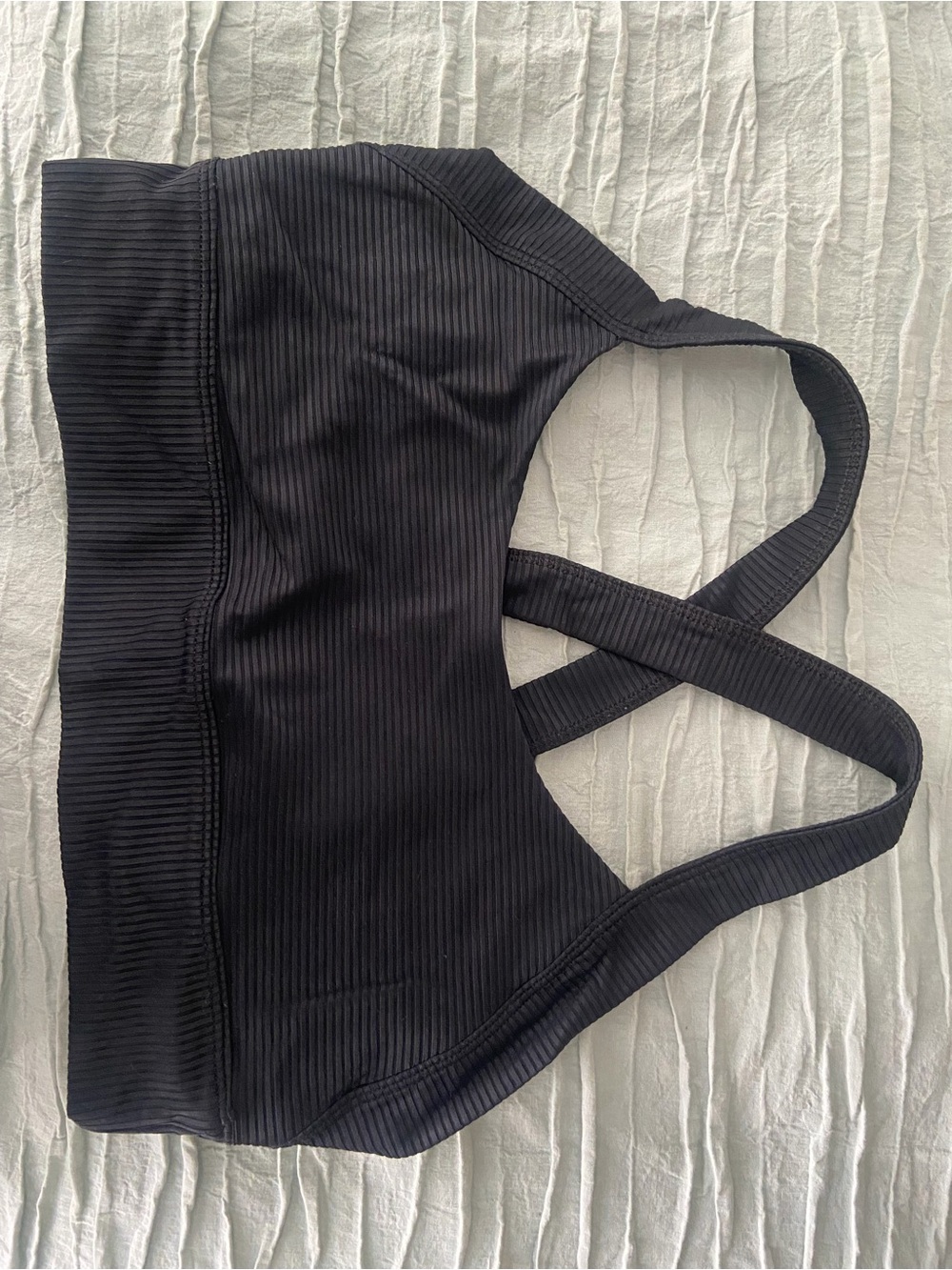 Beyond Yoga Black Ribbed Cross-Back Bikini Top
